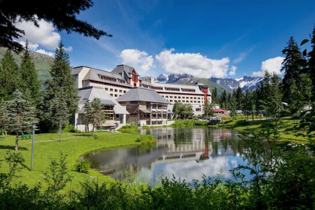 Alyeska Resort in Girdwood, AK surrounded by mountains 