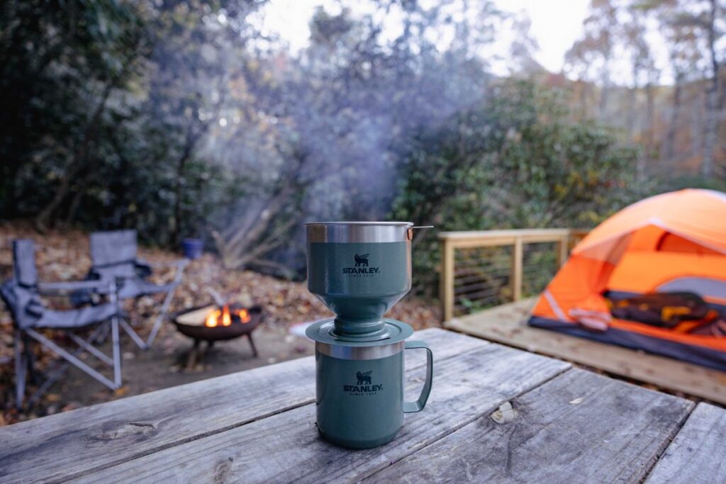 Stanley Pour Over Set on a picnic table